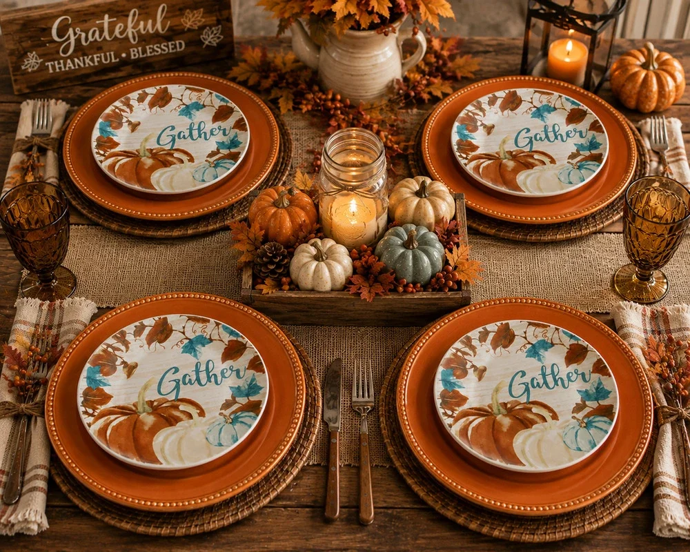 Royal Norfolk Gather Pumpkin Fall Salad Plates 7.5